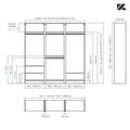 Aménagement 3 espaces, profondeur 550 mm,  Zebrano Blanc, 4 tringles - 7 étagères